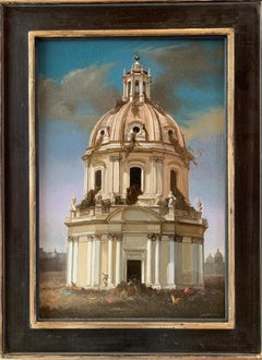 Peinture à l'huile sur toile Senza Titolo - Architecture de Rome - En stock