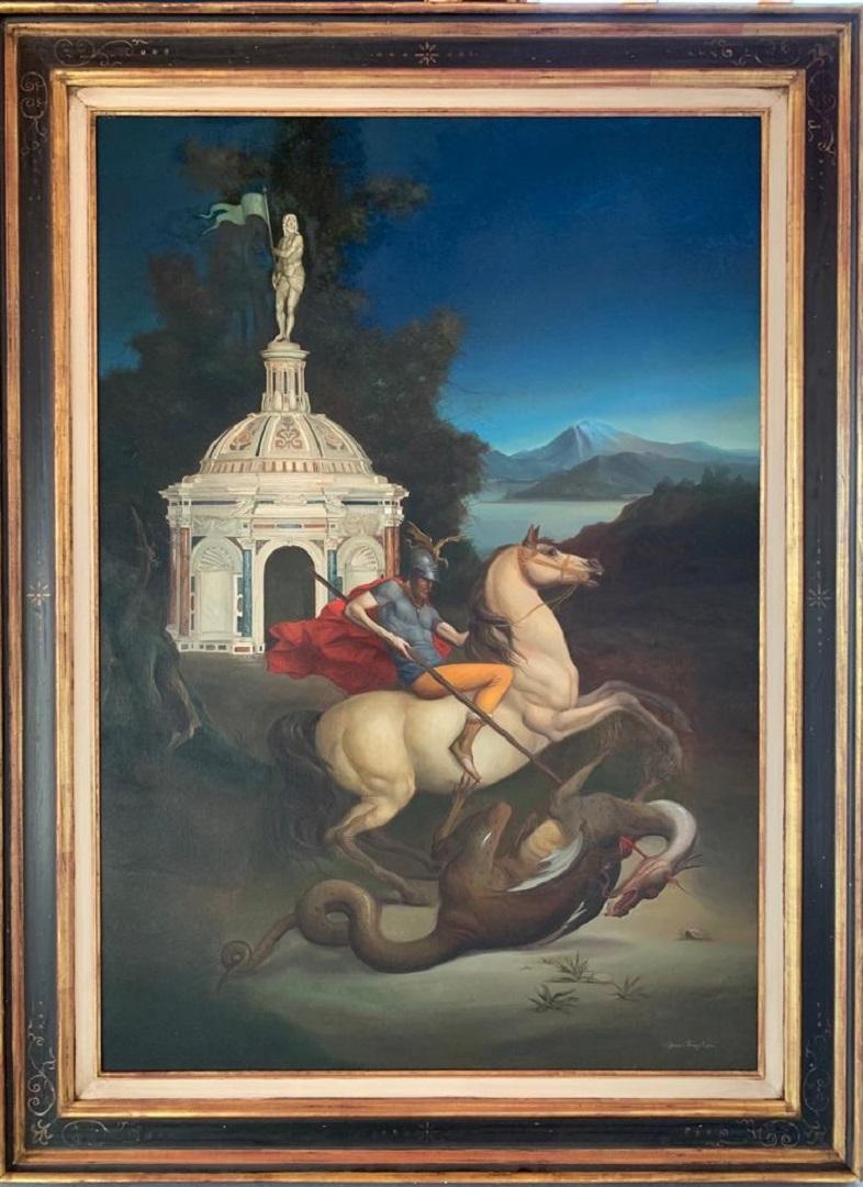 Giovanni Tommasi Ferroni Figurative Painting - St. Giorgio e il Drago Oil Painting on Canvas Saint Georges and Dragon In Stock 