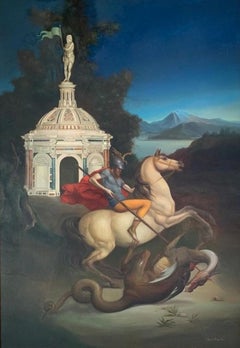 St. Giorgio e il Drago Oil Painting on Canvas Saint Georges and Dragon In Stock
