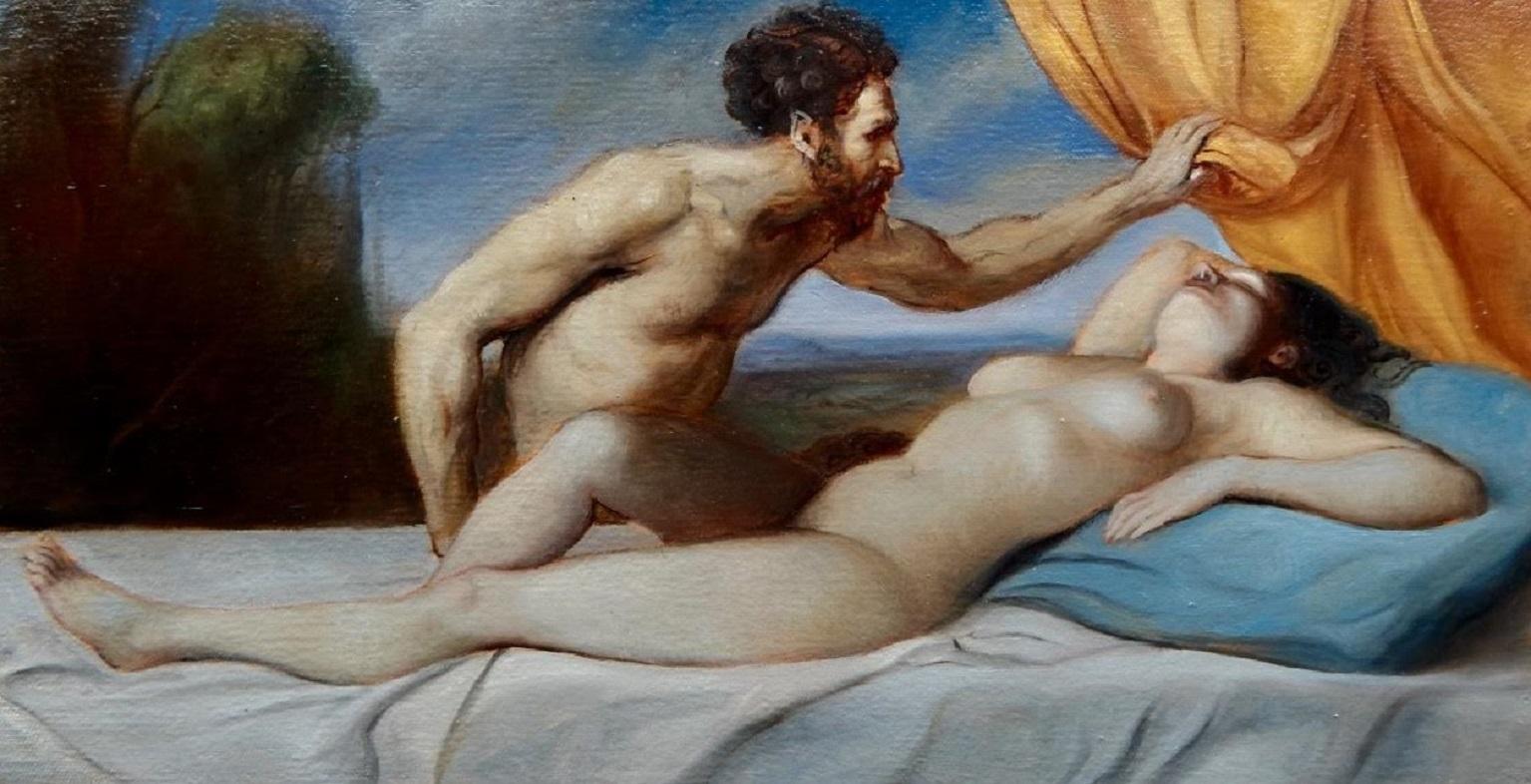 Studio per la Coperta Study Blanket Oil Painting on Canvas Classic In Stock  - Gray Nude Painting by Giovanni Tommasi Ferroni