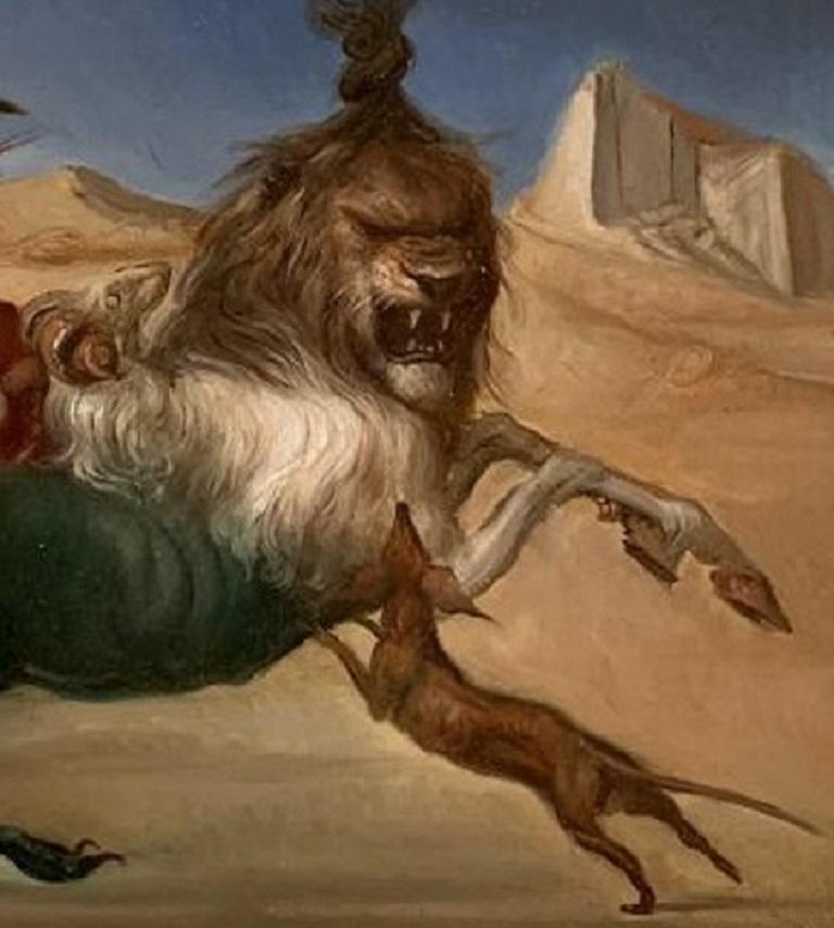 Sui Monti Delta Licia Mitologia Pittura ad olio Leone Cane Serpente Roma In magazzino - Painting Contemporaneo di Giovanni Tommasi Ferroni