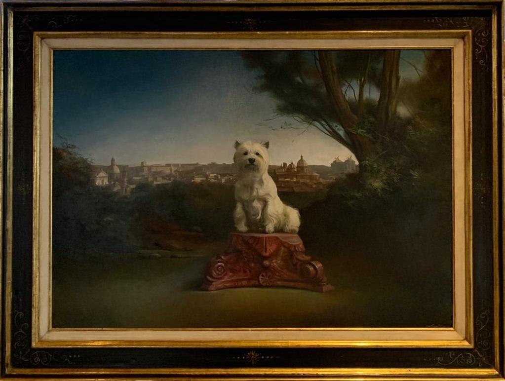 Giovanni Tommasi Ferroni Landscape Painting - Tjeki Dog Portrait Landscape Rome Oil on Canvas Contemporary In Stock