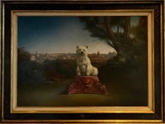 Tjeki - Portrait de chien - Paysage romain - Huile sur toile - Contemporain en stock