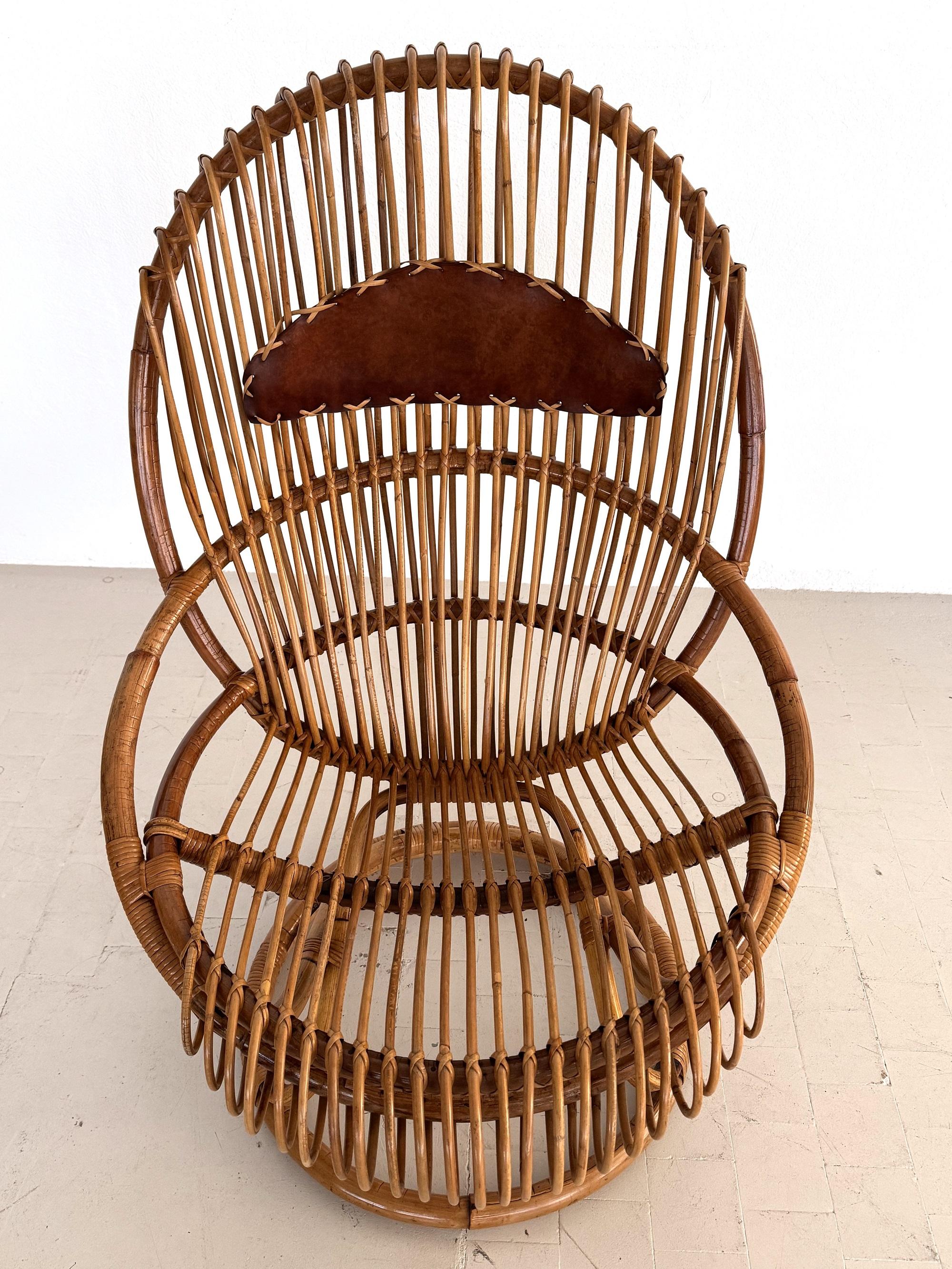 Giovanni Travasa Sedia facile in vimini di bambù per Bonacina, 1950 ca. in vendita 4