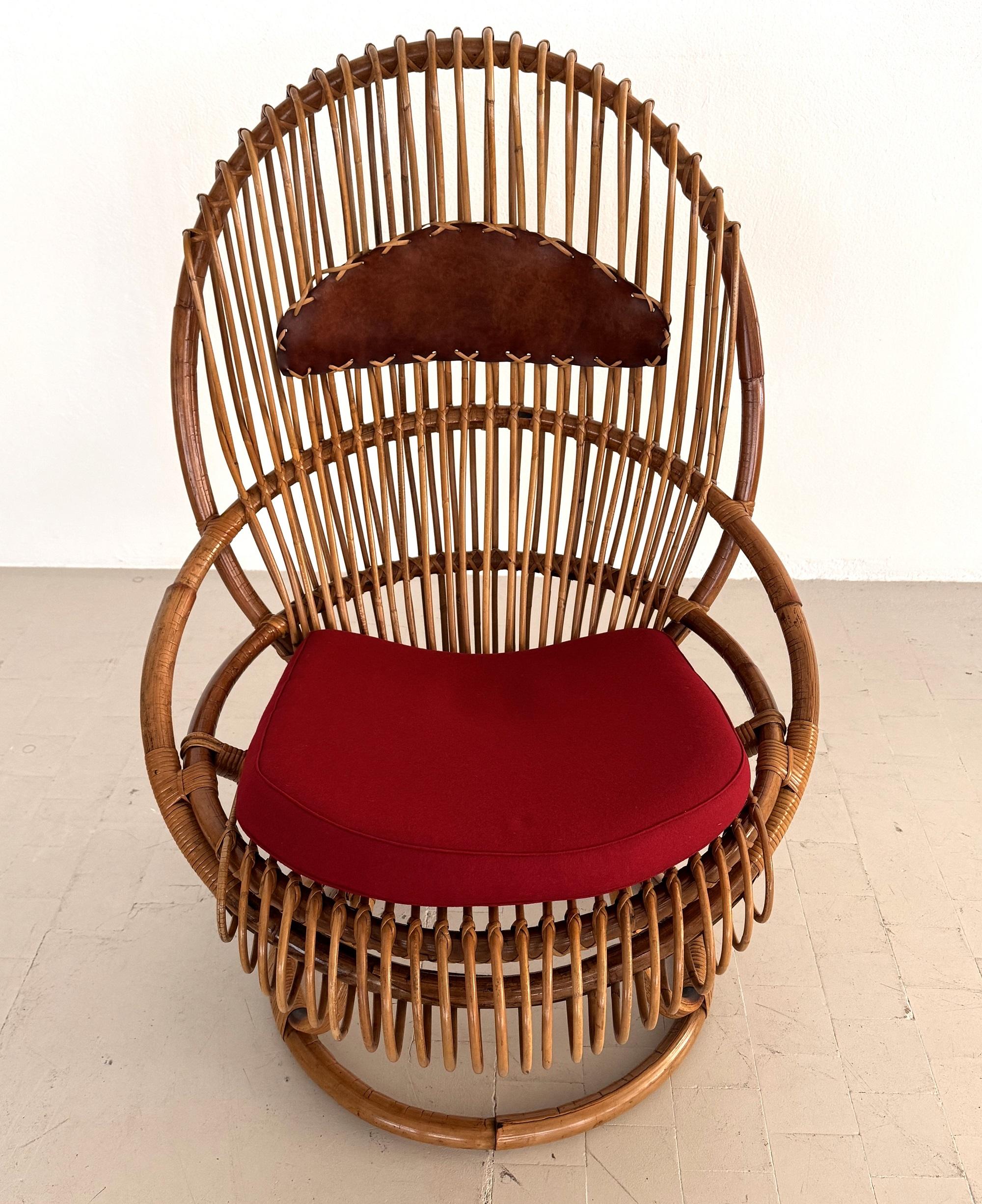 Giovanni Travasa Sedia facile in vimini di bambù per Bonacina, 1950 ca. in vendita 6
