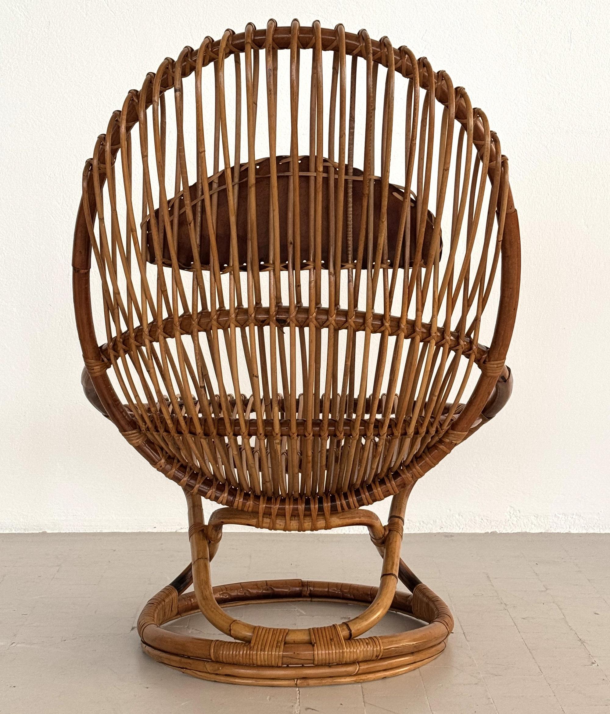 Giovanni Travasa Sedia facile in vimini di bambù per Bonacina, 1950 ca. In condizioni buone in vendita a Morazzone, Varese
