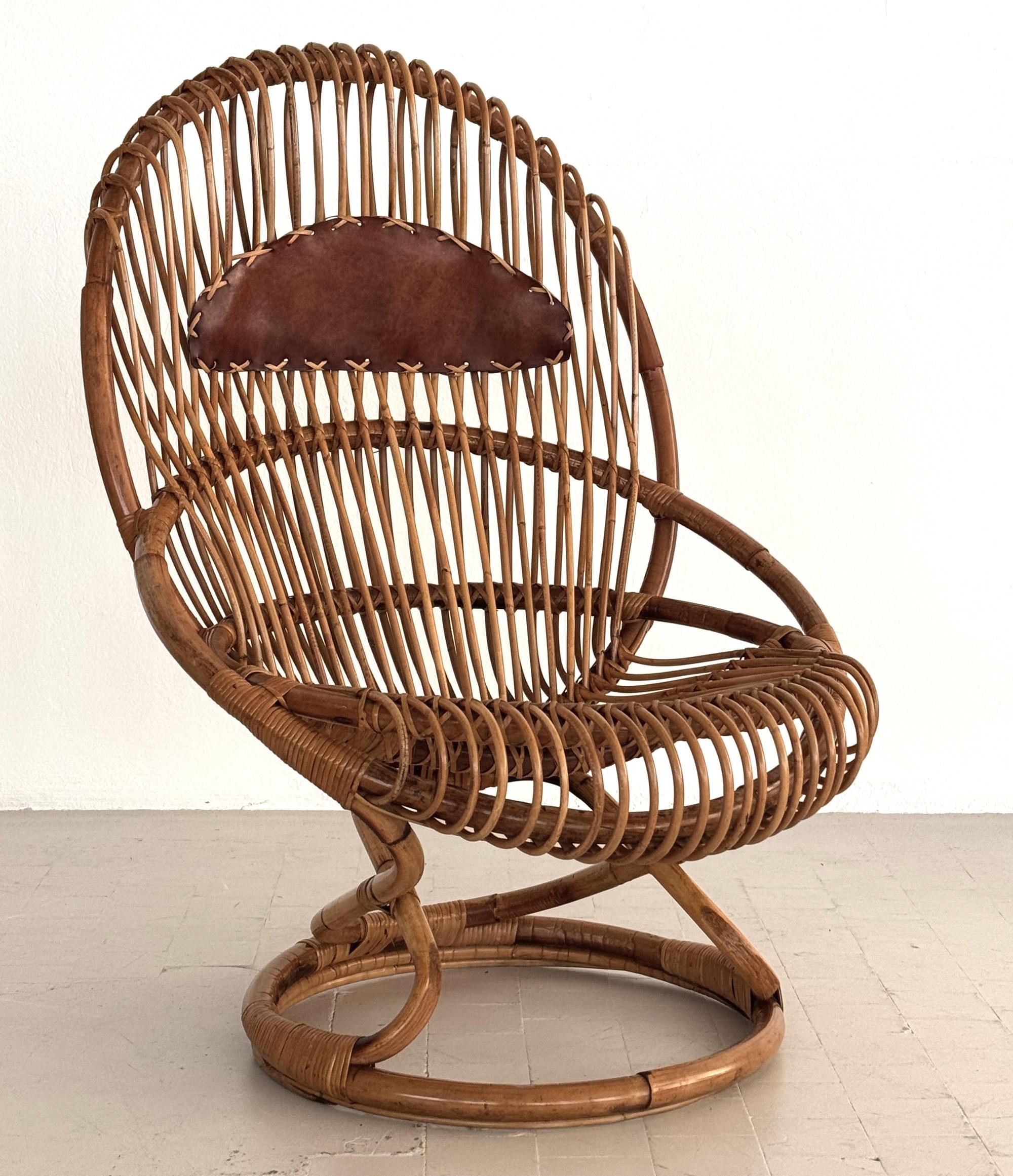 Giovanni Travasa Sedia facile in vimini di bambù per Bonacina, 1950 ca. in vendita 1