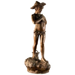 Giovanni Varlese Sculpture en bronze d'un jeune pêcheur napoléonien:: Italie:: 1910