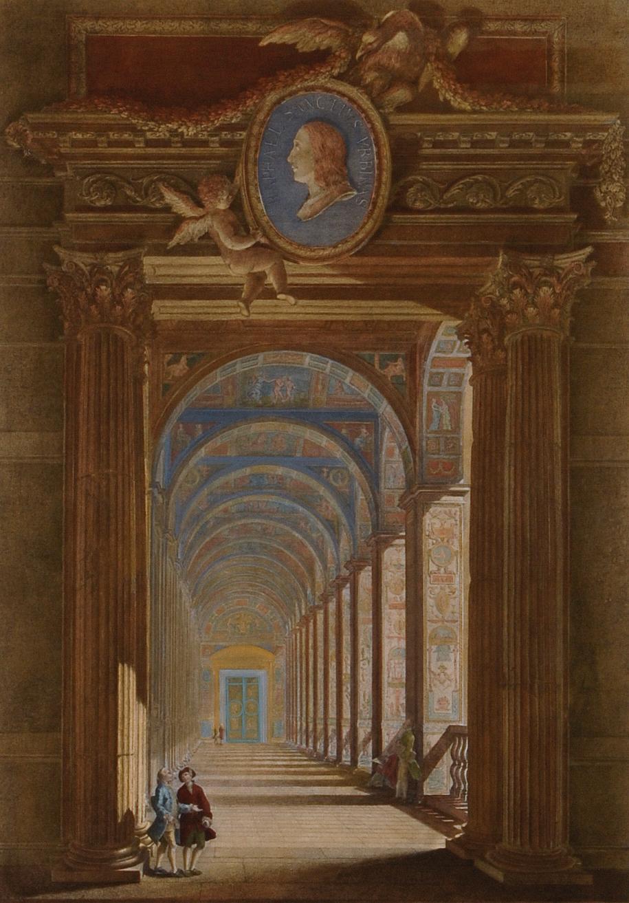  Loggie di Rafaele nel Vaticano: Handkolorierte Gravur von Volpato aus dem 18. Jahrhundert (Alte Meister), Print, von Giovanni Volpato