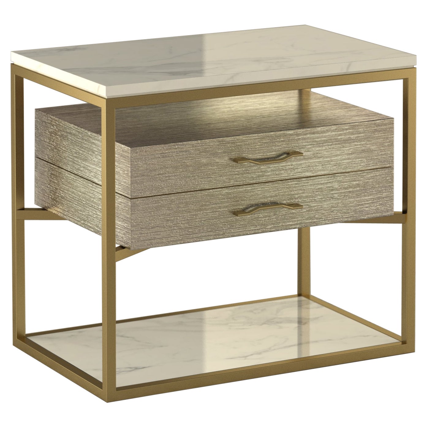 Table de chevet Giovannozzi Home, Table de chevet "Garbo" en marbre blanc et finition laiton - Italie