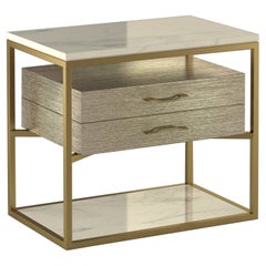 Giovannozzi Home, Bedside Table "Garbo" White Marble and Metal Brass Finish-Italy