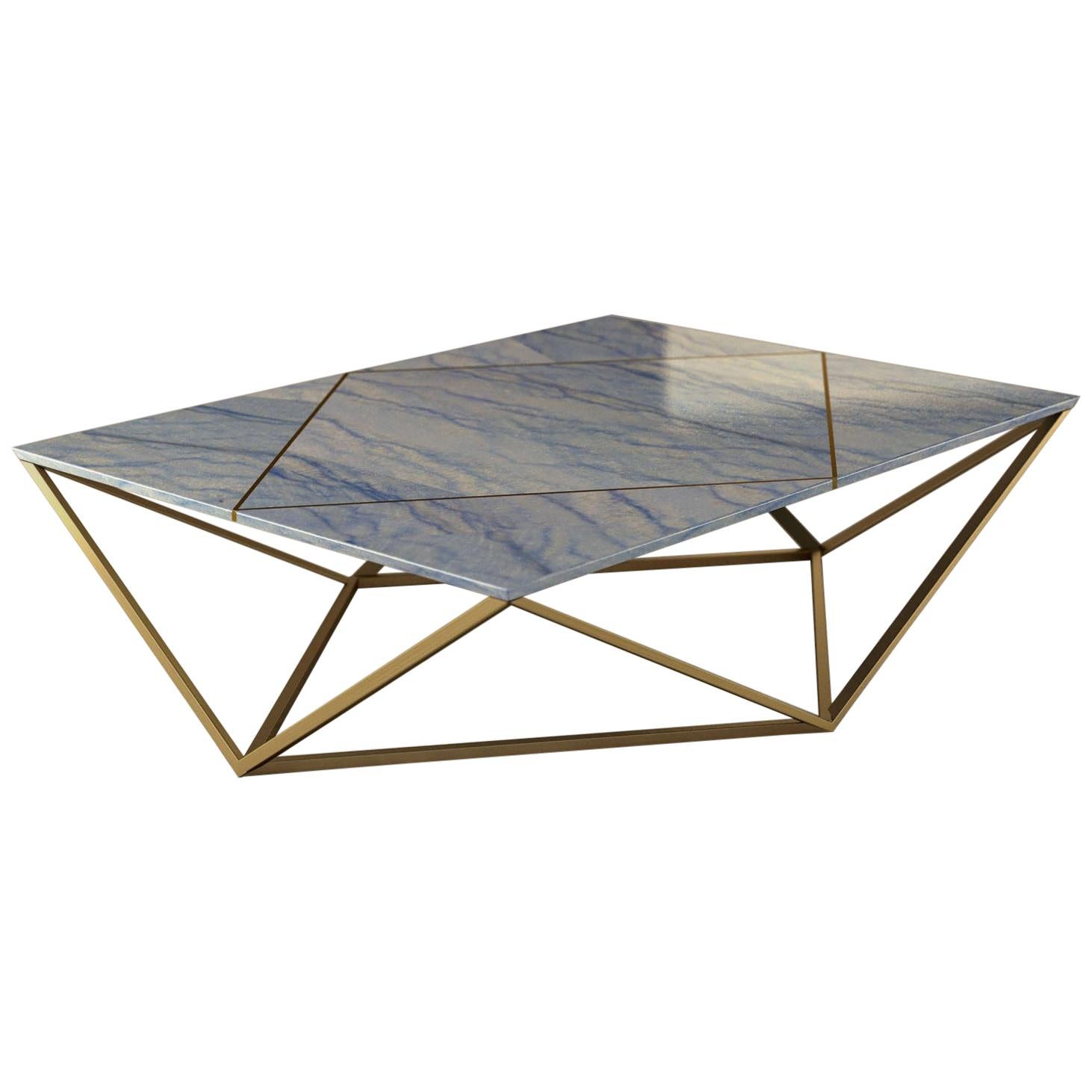 Giovannozzi Home, Coffe Table "ORIGAMI" Marble and Metal Brass Finish - Italy For Sale