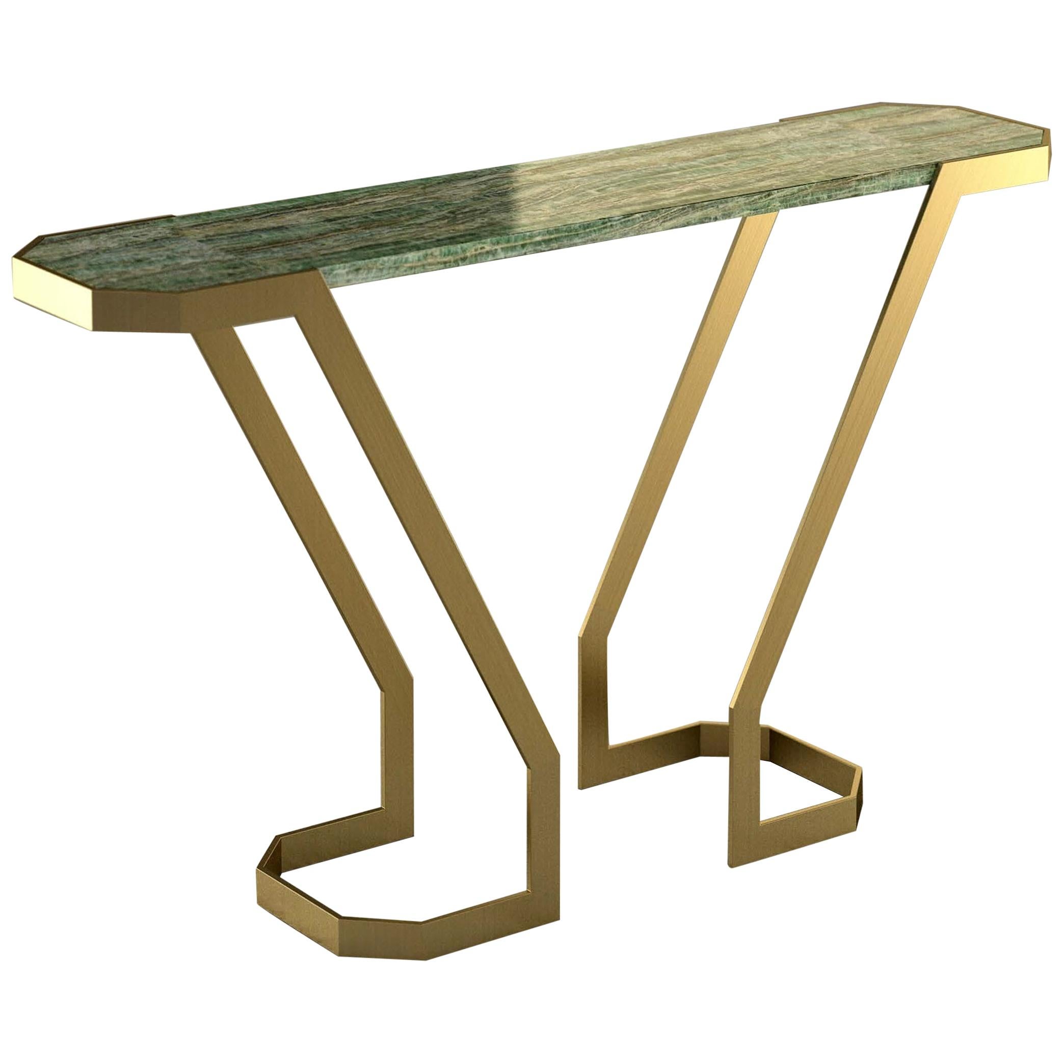 Giovannozzi Home, Console Table "V" Marble and Metal Brass Finish - Italy For Sale