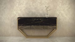 Giovannozzi Home, Consolle "VANILLA" Black Marble and Metal Brass Finish - Italy