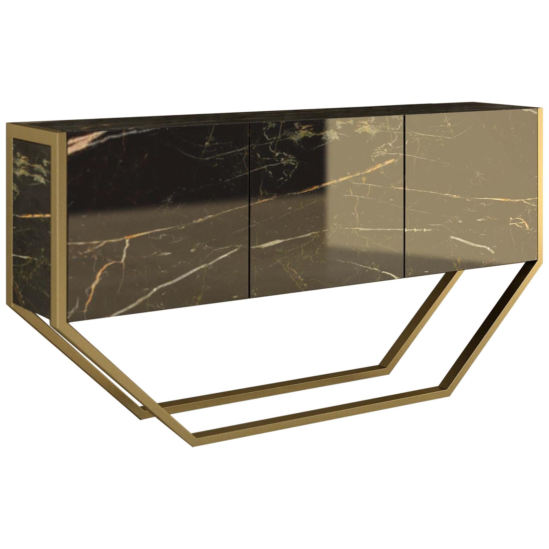 Giovannozzi Home, Consolle "VANILLA" Black Marble and Metal Brass Finish - Italy For Sale