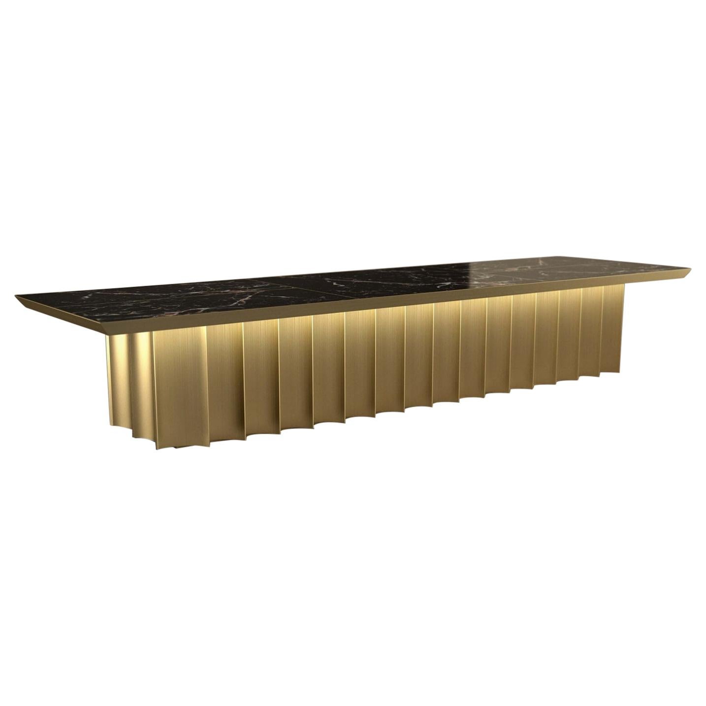 Giovannozzi Home, Dining Table "WAVES" Marble and Metal Brass Finish - Italy