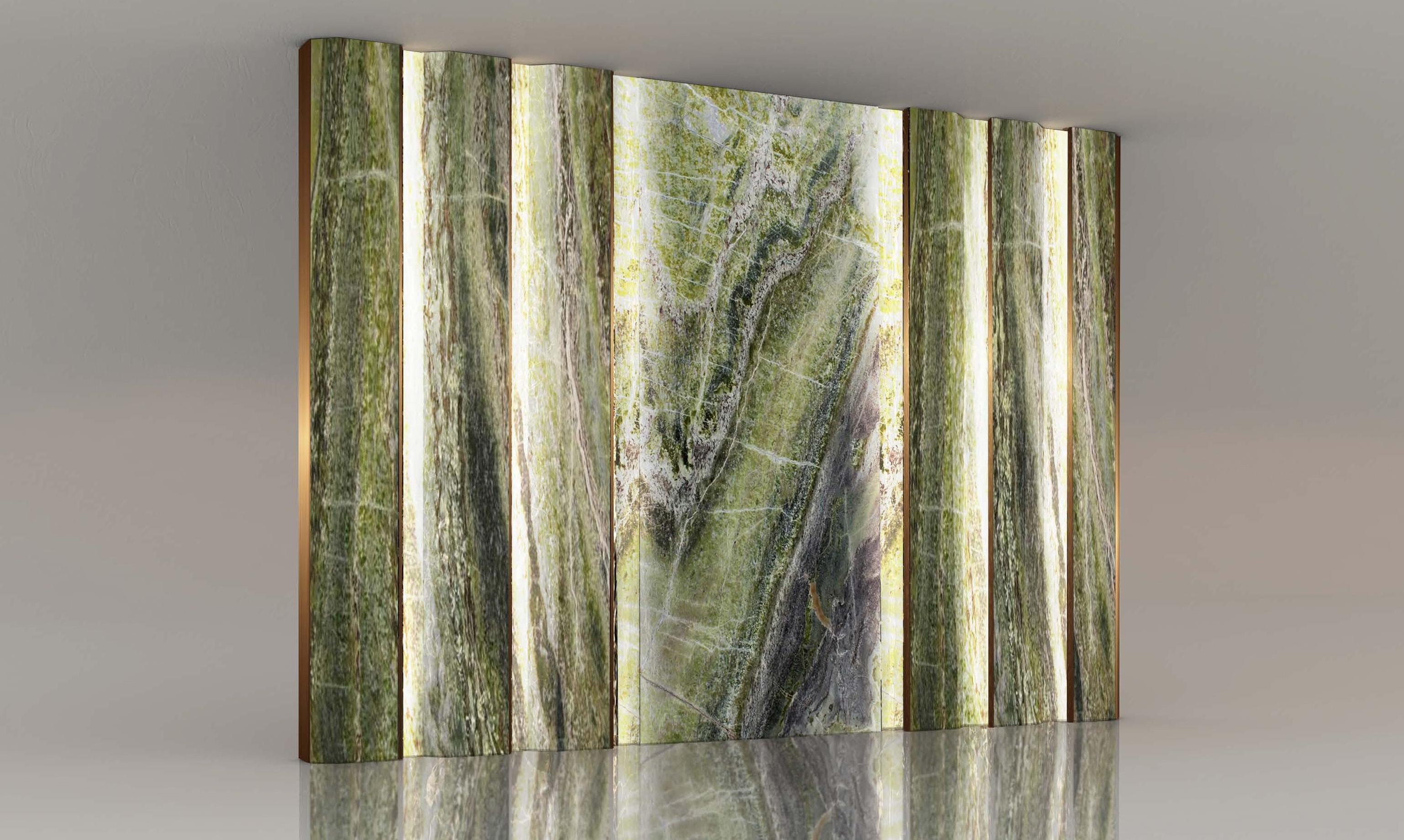 Giovannozzi Wohn, Wandteiler aus grünem Marmor und Messing in Metall-Messing-Finish, Italien (Moderne) im Angebot