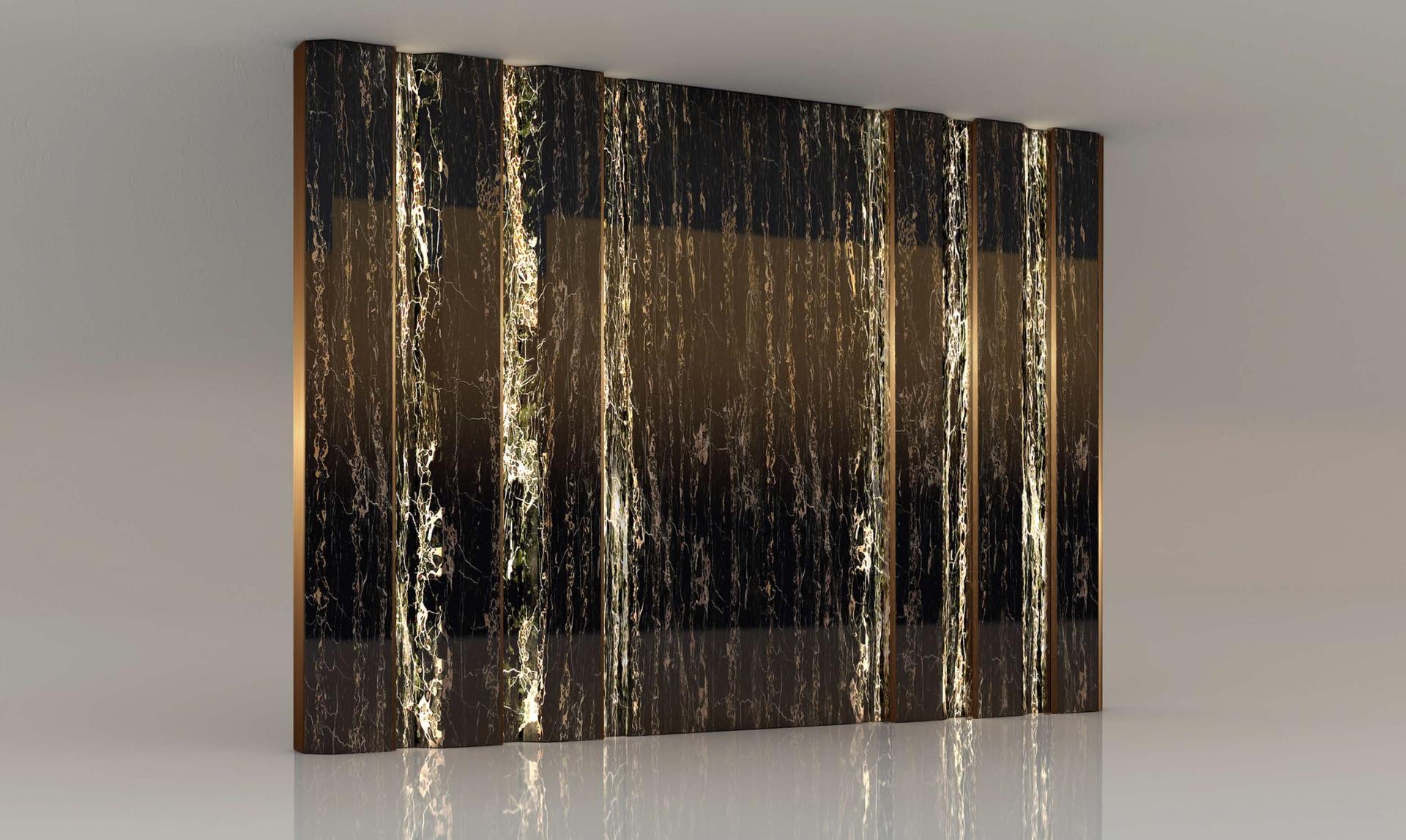Modern Giovannozzi Home, Partition Wall in Portoro Marble and Metal Brass Finish, Italy For Sale