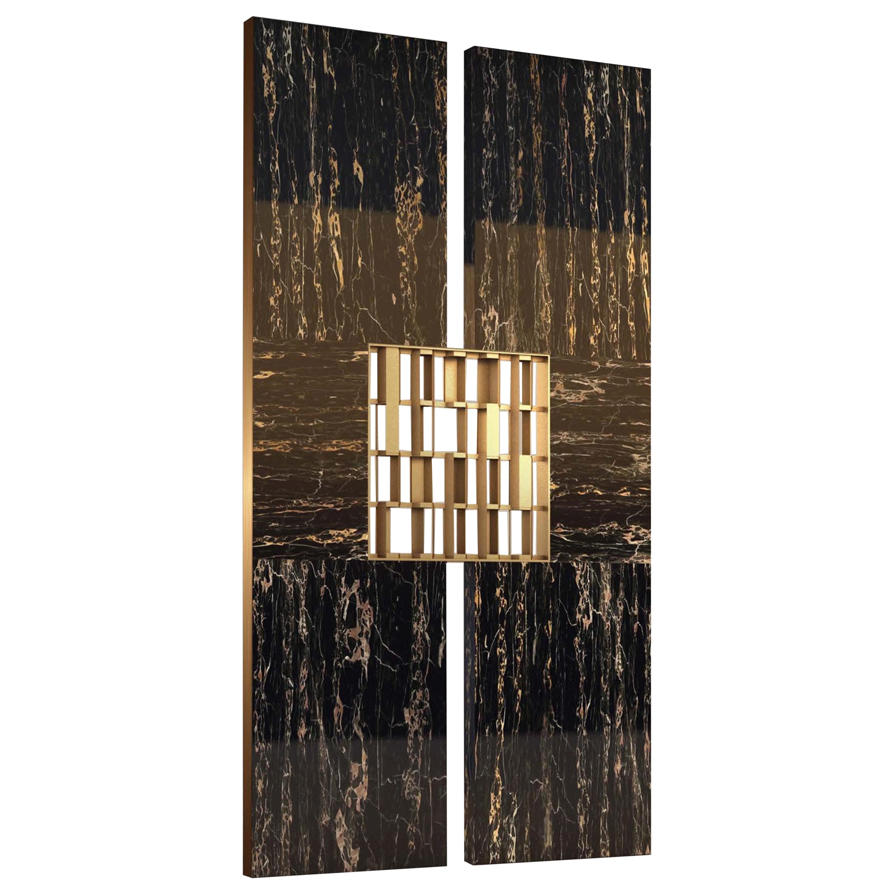 Giovannozzi Home, Partition Wall in Portoro Marble and Metal Brass Finish, Italy For Sale