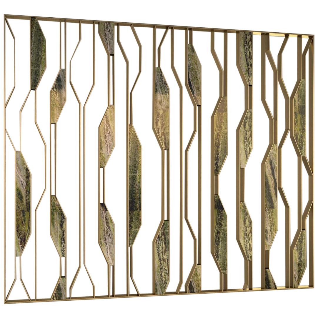 Giovannozzi Home, Partition Wall "LEAVES" Marble and Metal Brass Finish, Italy