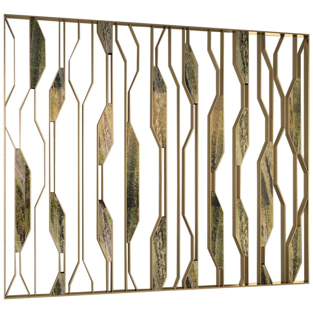 Giovannozzi Haus, Partition-Wandteppich „LEAVES“ aus Marmor und Metallmessing-Finish, Italien