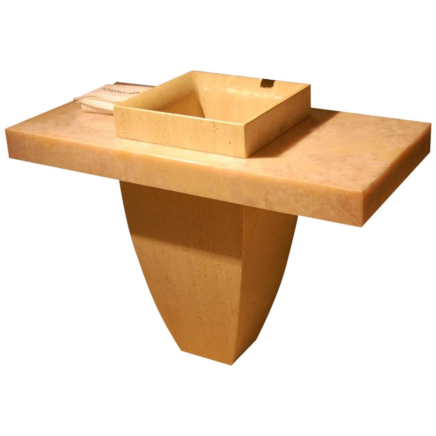 Giovannozzi Home Sink Monoblock Roman Travertine Top Marble Rose Onyx Italy  For Sale at 1stDibs