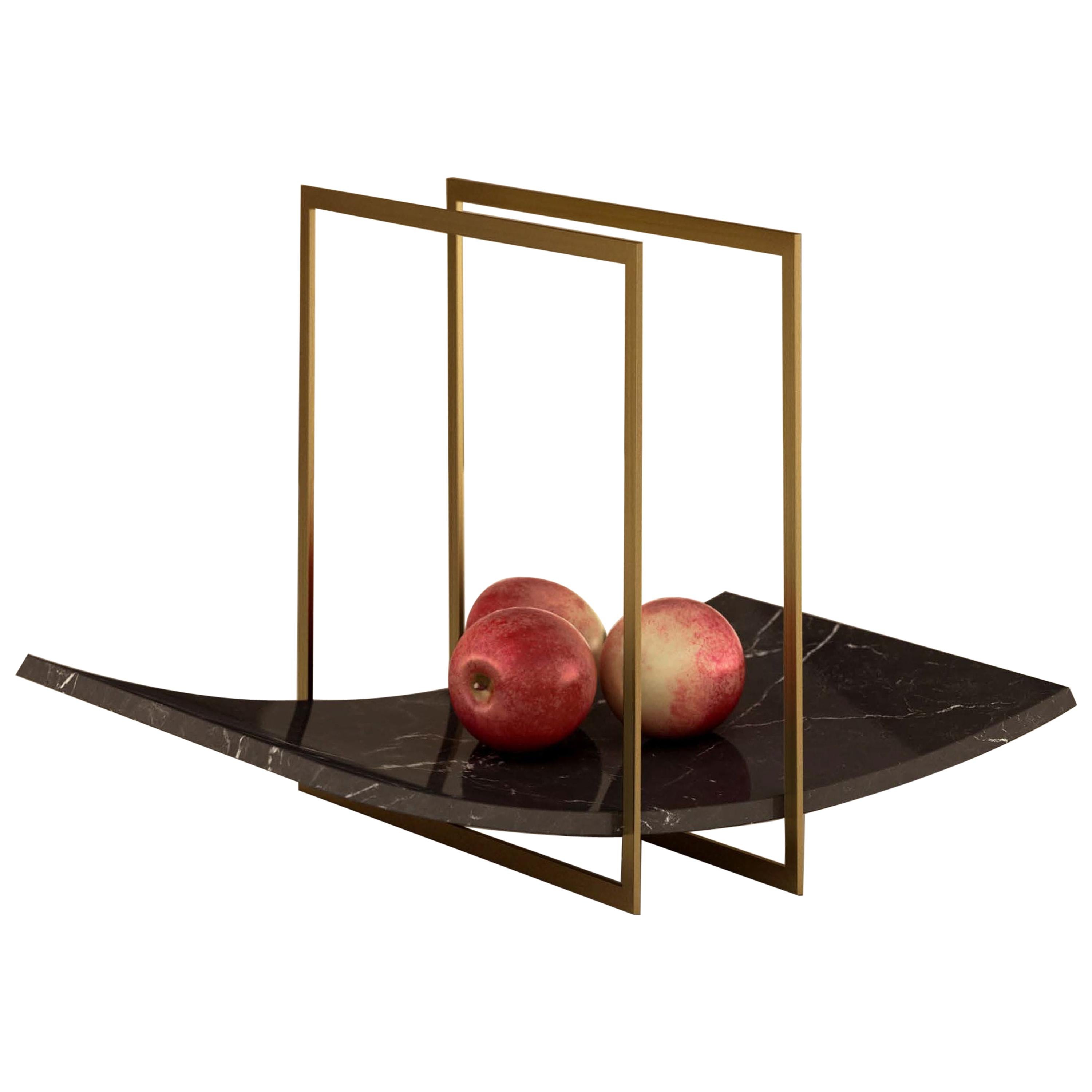 Giovannozzi Home, Tray "BALANCE" Black Marble and Metal Brass Finish For Sale