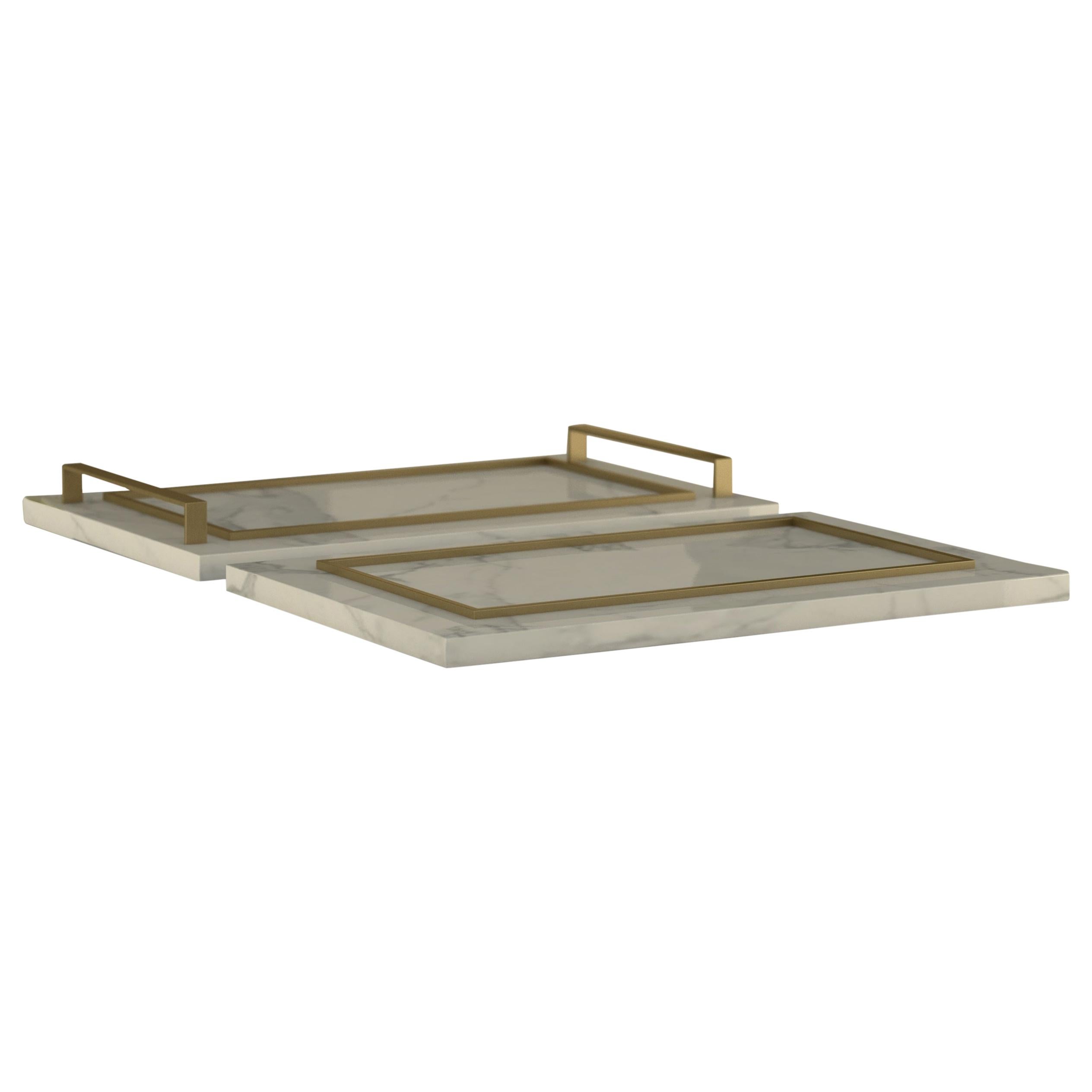 Giovannozzi Home, Tray "ESSENCE" Marble and Metal Brass Finish