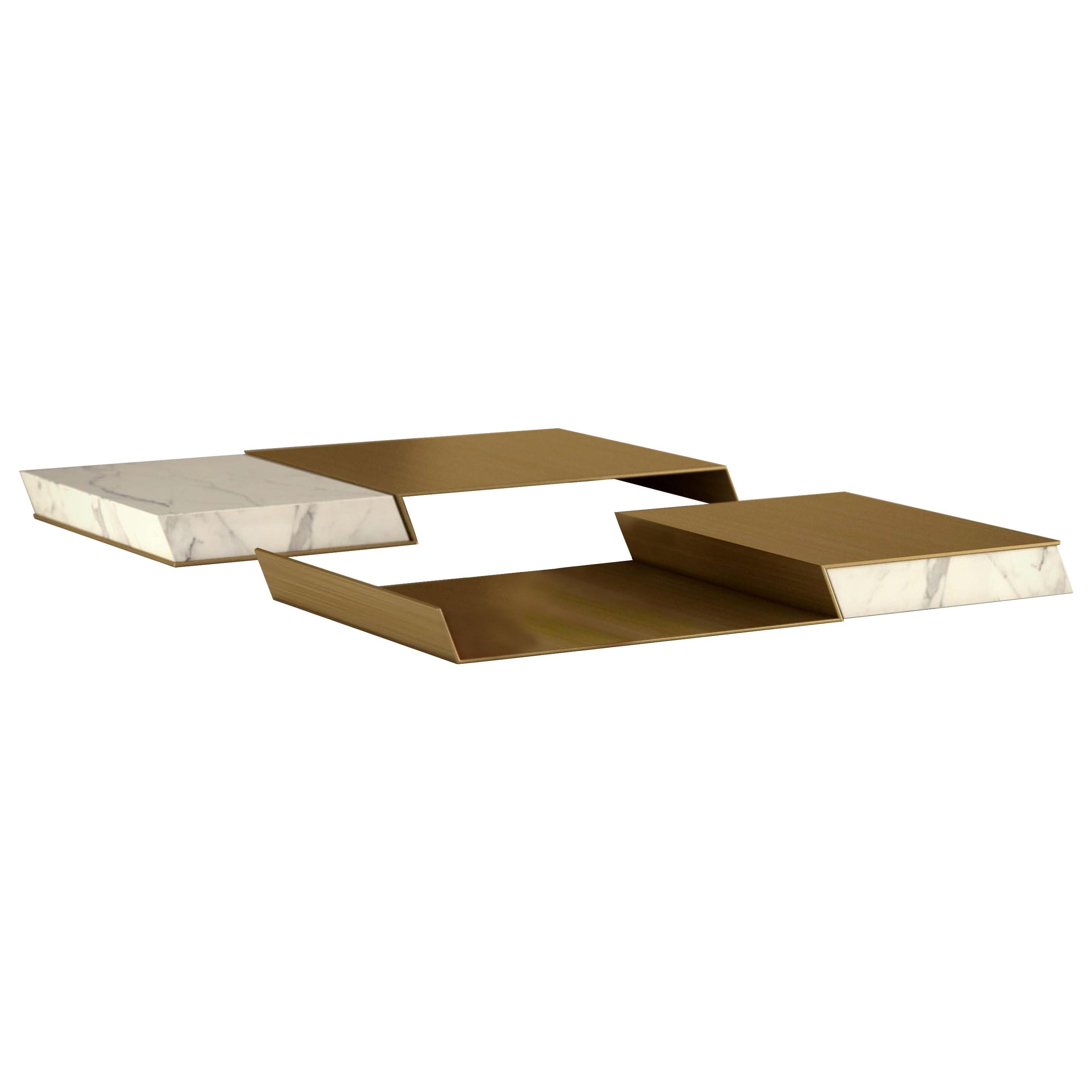 Giovannozzi Home, Tray "GROOVE" Marble and Metal Brass Finish - Italy For Sale