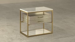 Pair Giovannozzi Home, Bedside Table "Garbo" White Marble and Metal Brass Finish