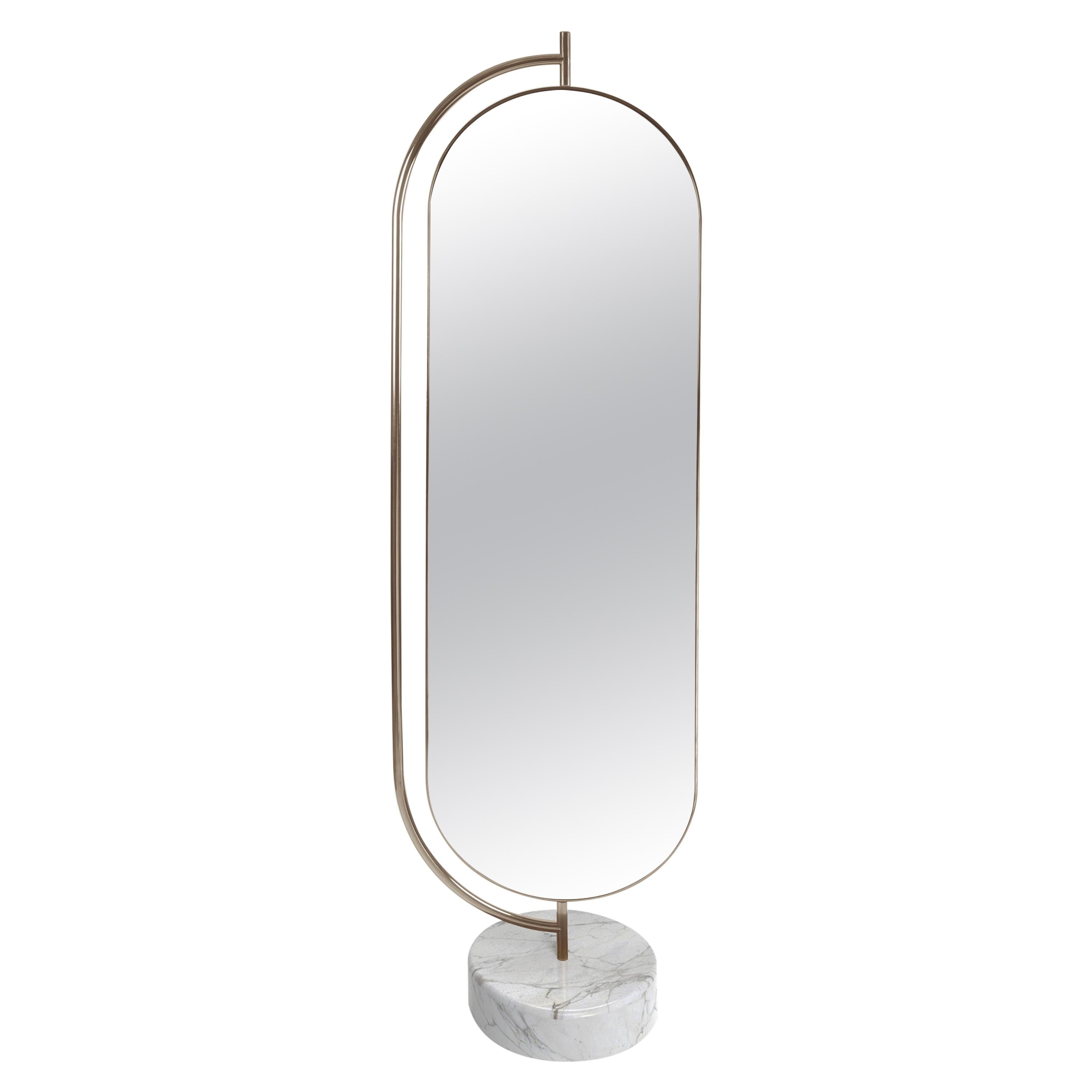 Giove Contemporary Mirror in Metal and Marble For Sale