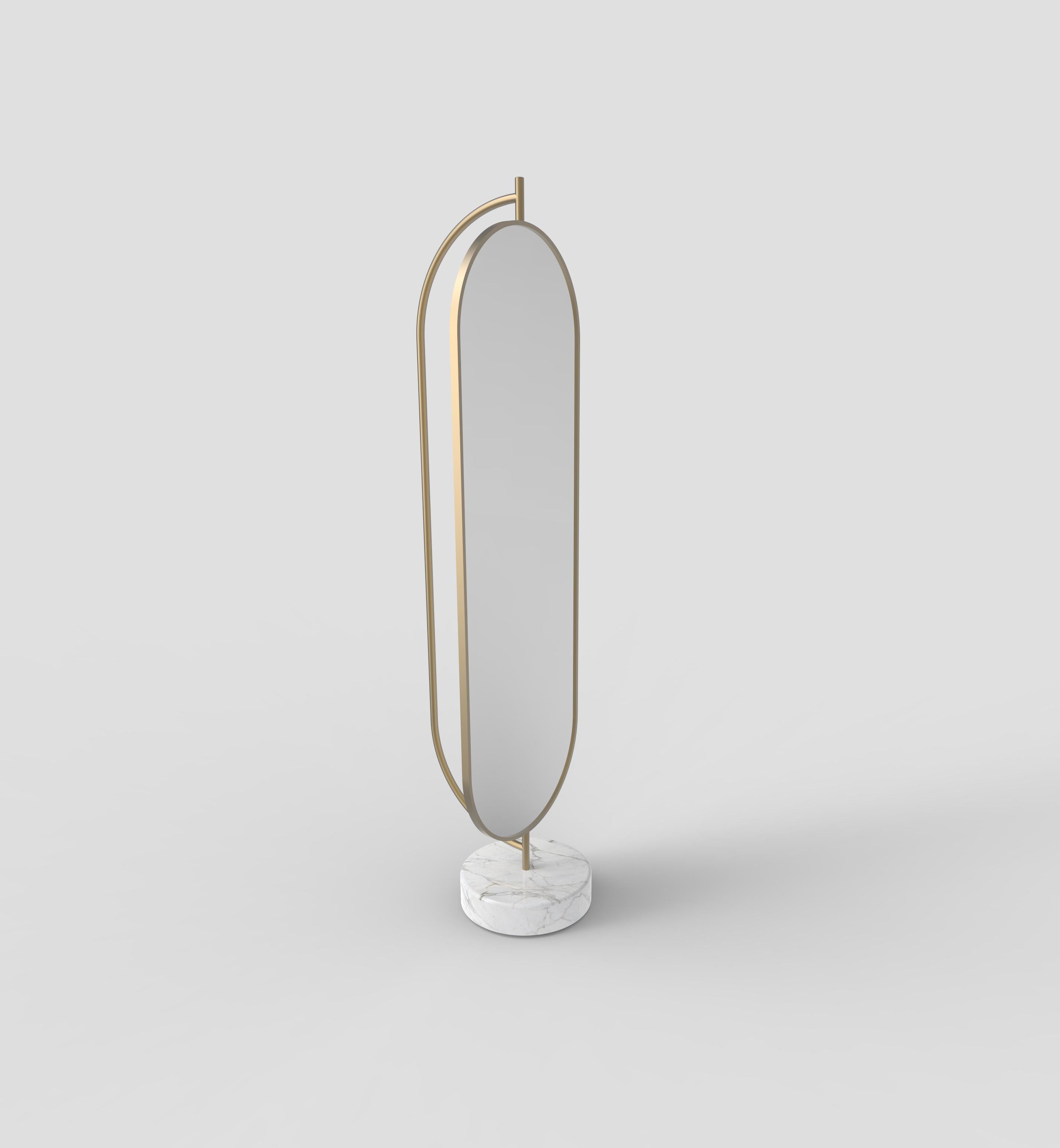 Italian Giove Full Length Mirror, in Polished Marble, Brass and Velvet, Made in Italy For Sale