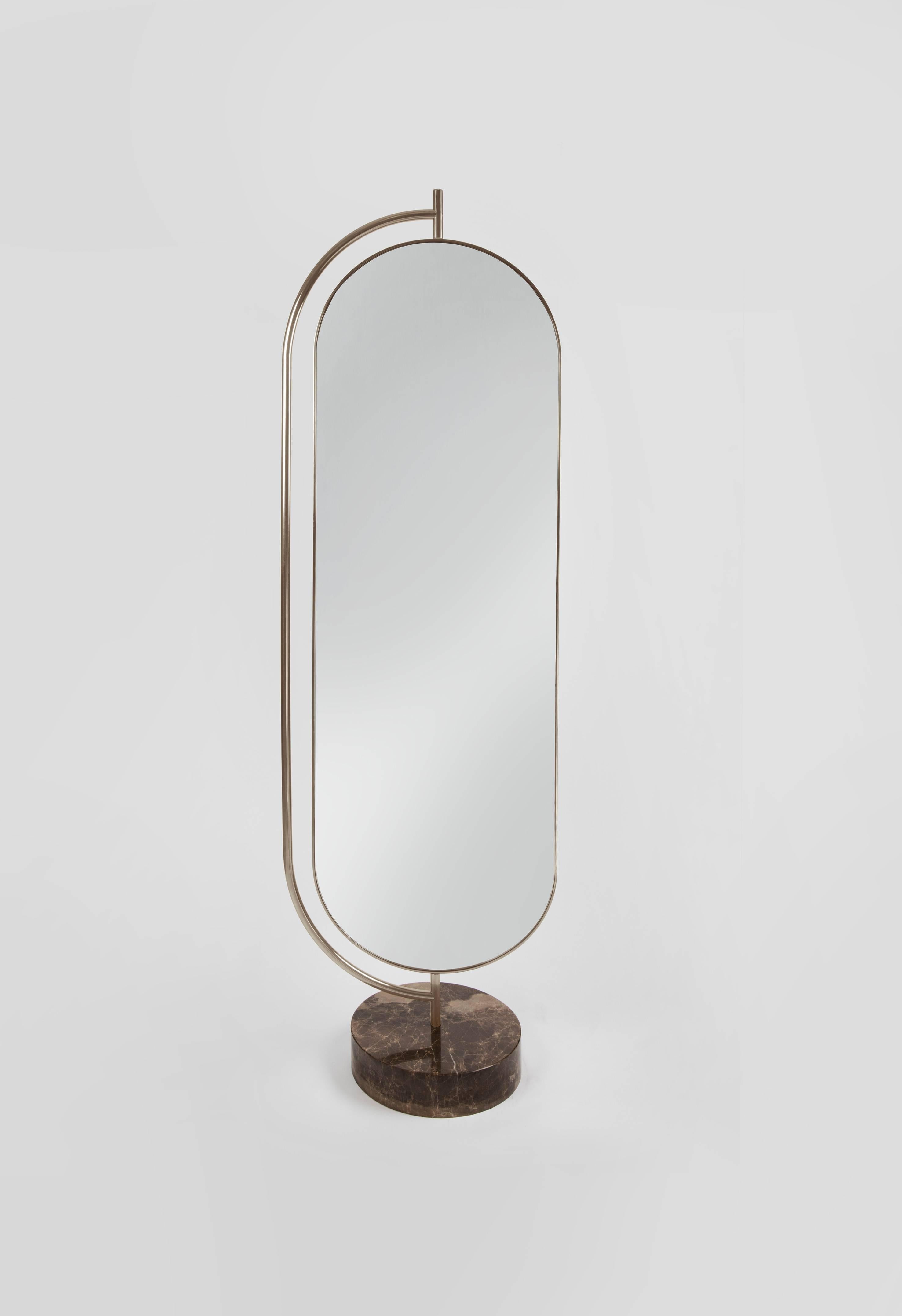 Italian Giove Full Length Mirror, in Polished Marble, Brass and Velvet, Made in Italy For Sale