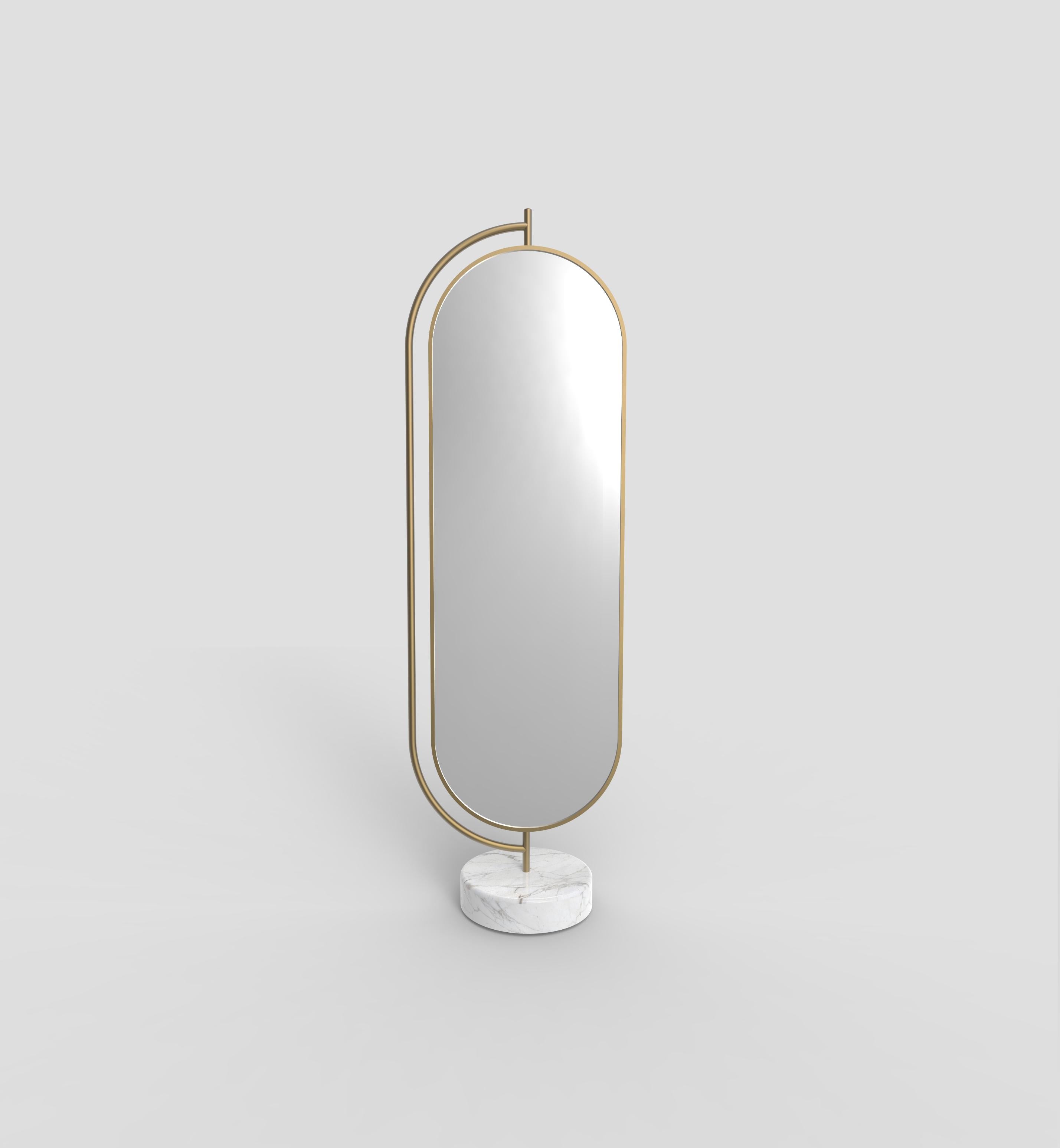 Giove Full Length Mirror, in Polished Marble, Brass and Velvet, Made in Italy In New Condition For Sale In Firenze, IT