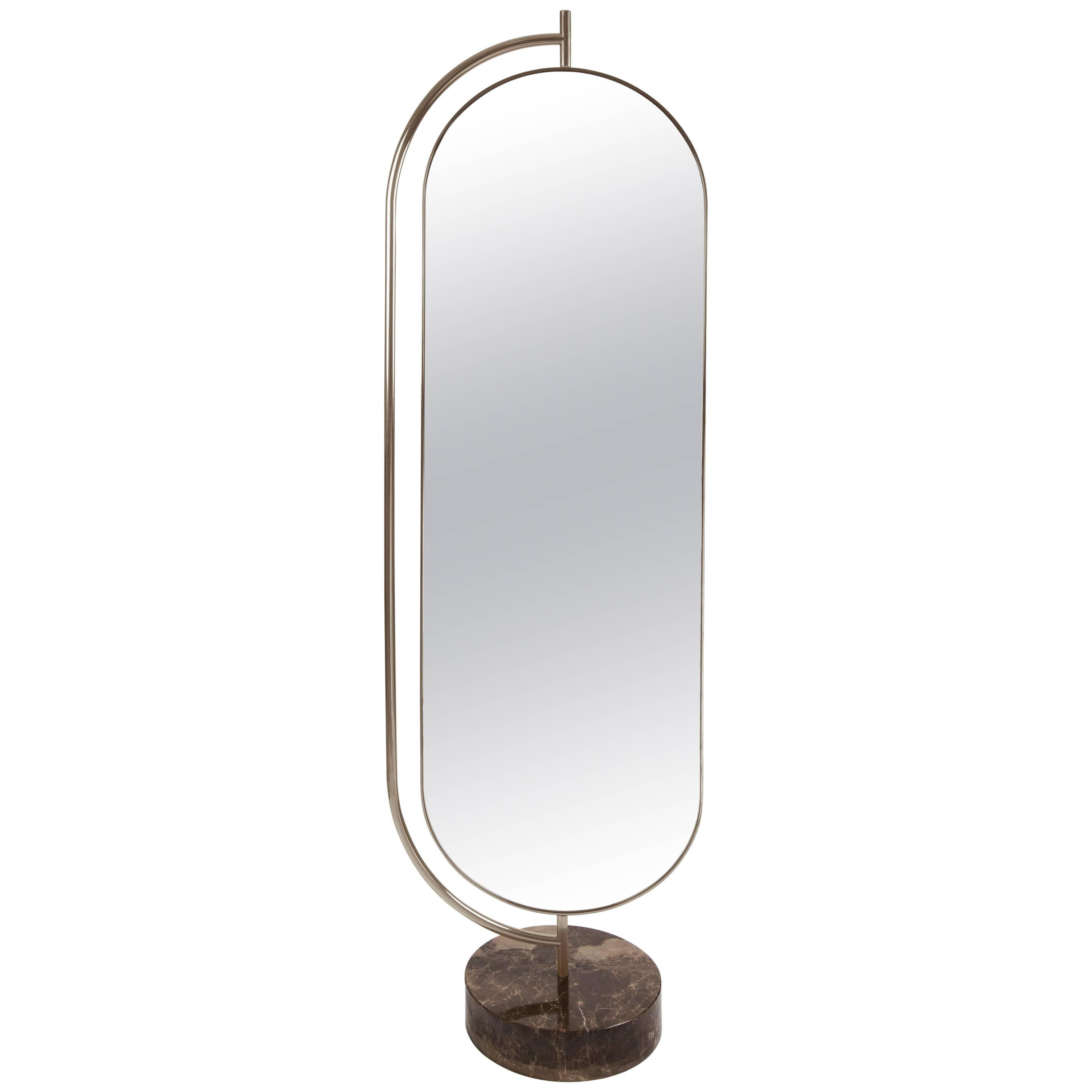 Giove Full Length Mirror, in Polished Marble, Brass and Velvet, Made in Italy For Sale