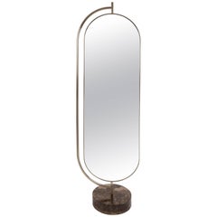 Giove Full Length Mirror, in Polished Marble, Brass and Velvet, Made in Italy
