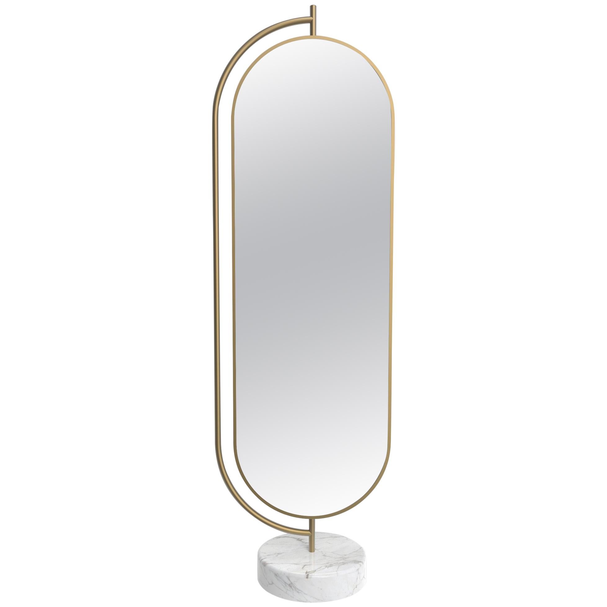 Giove Full Length Mirror, in Polished Marble, Brass and Velvet, Made in Italy For Sale