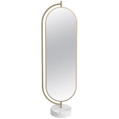 Giove Full Length Mirror, in Polished Marble, Brass and Velvet, Made in Italy