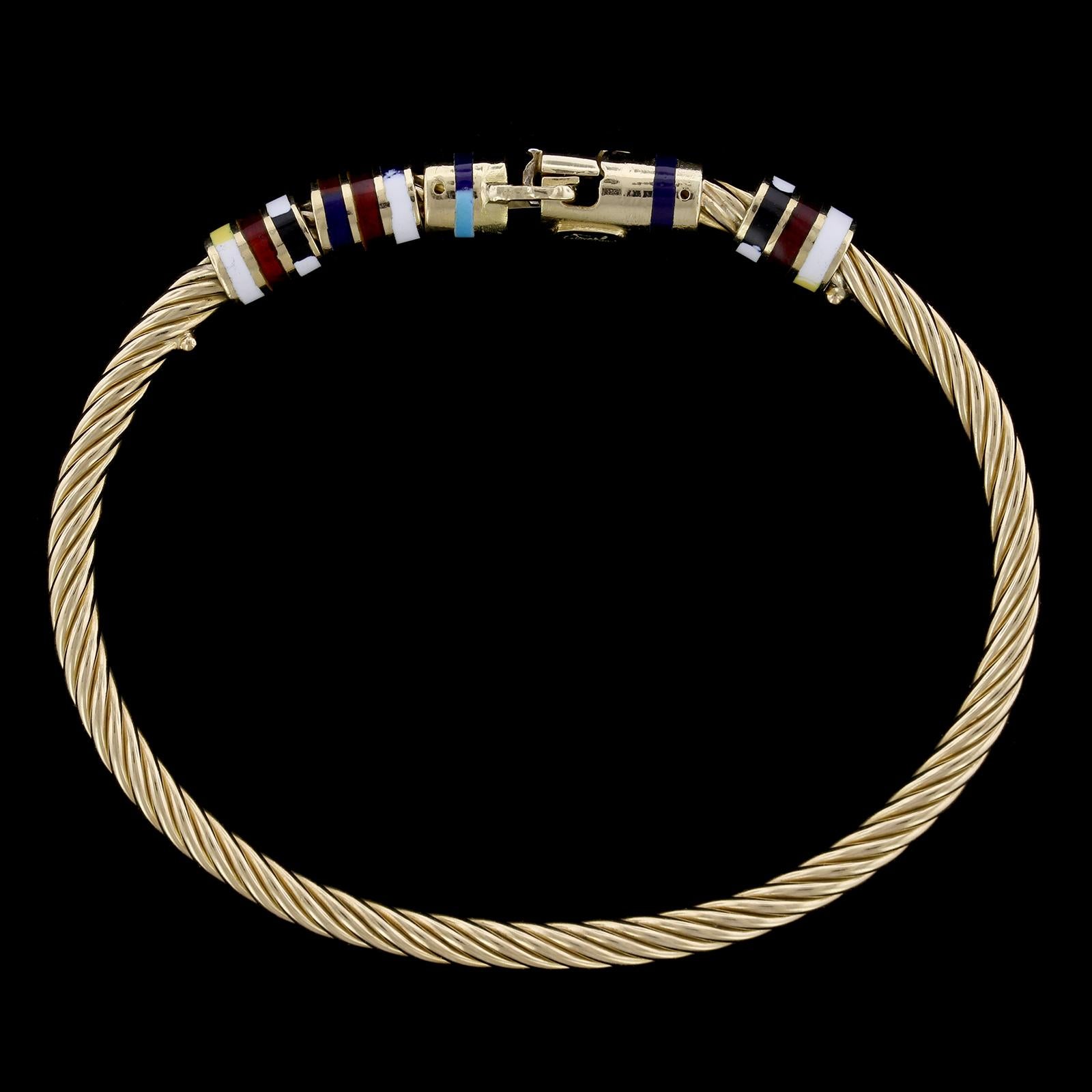 Women's or Men's Giovepluvio 18 Karat Yellow Gold Enamel Nautical Bangle Bracelet