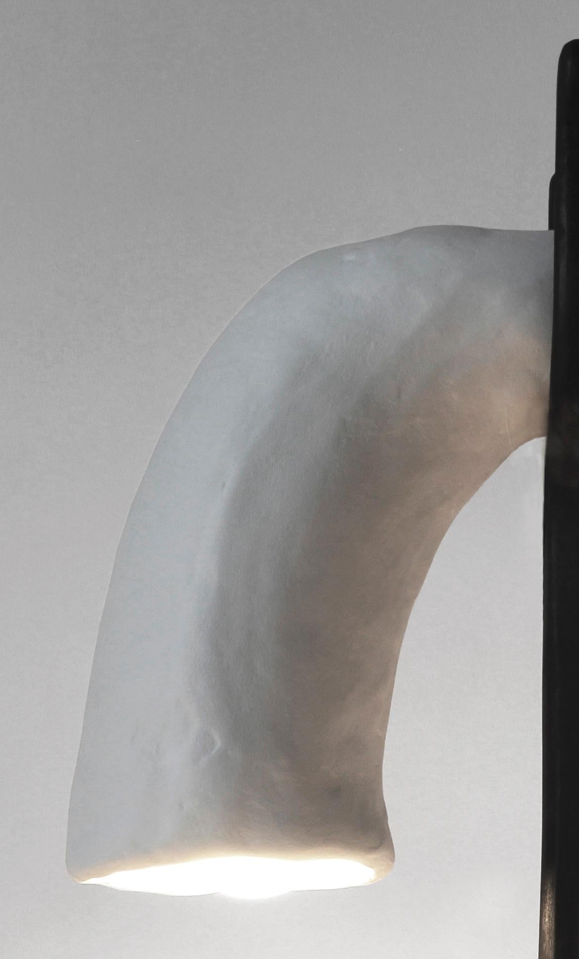 Modern Ģipsis №4 Table Lamp in Plaster, Paint, Oak, Brass & Wire by Dace Sūna For Sale