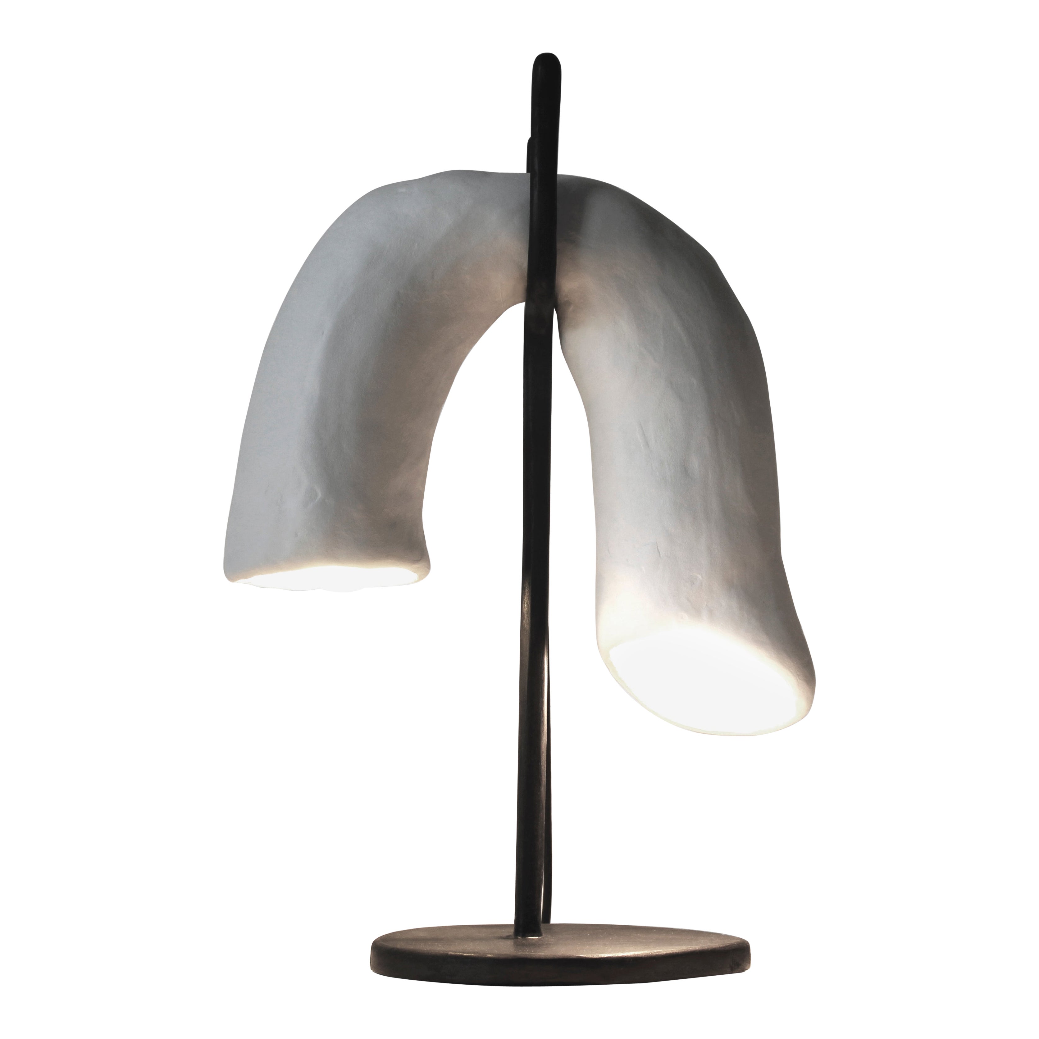 Ģipsis №4 Table Lamp in Plaster, Paint, Oak, Brass & Wire by Dace Sūna For Sale