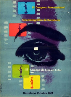 Original Retro Poster Cinema Congress Film Week 1961 Barcelona Reel Eye Design