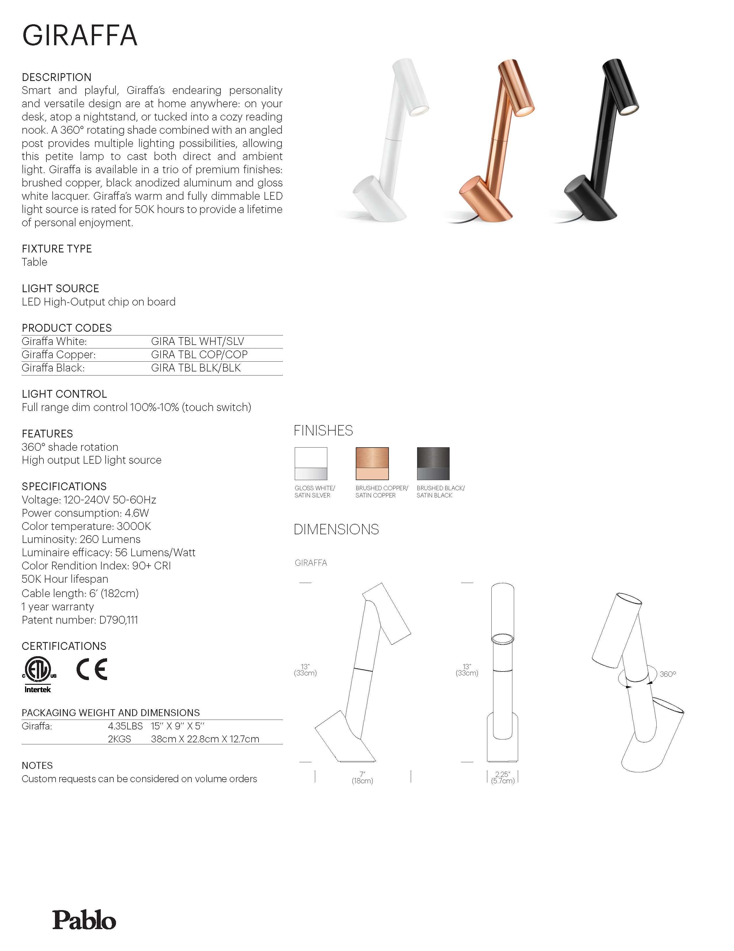 Aluminium Lampe de bureau Giraffa en blanc et argent par Pablo Designs en vente
