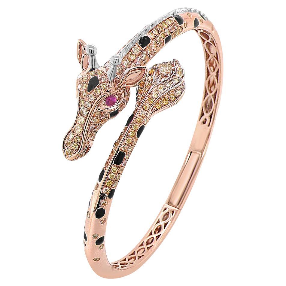 Bracciale in oro rosa 18 carati con diamanti e pavé di onice nera e rubino della giraffa in vendita
