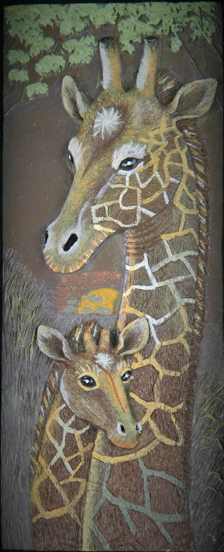 Giraffe Carved Wall Sculpture In Good Condition For Sale In Douglas Manor, NY