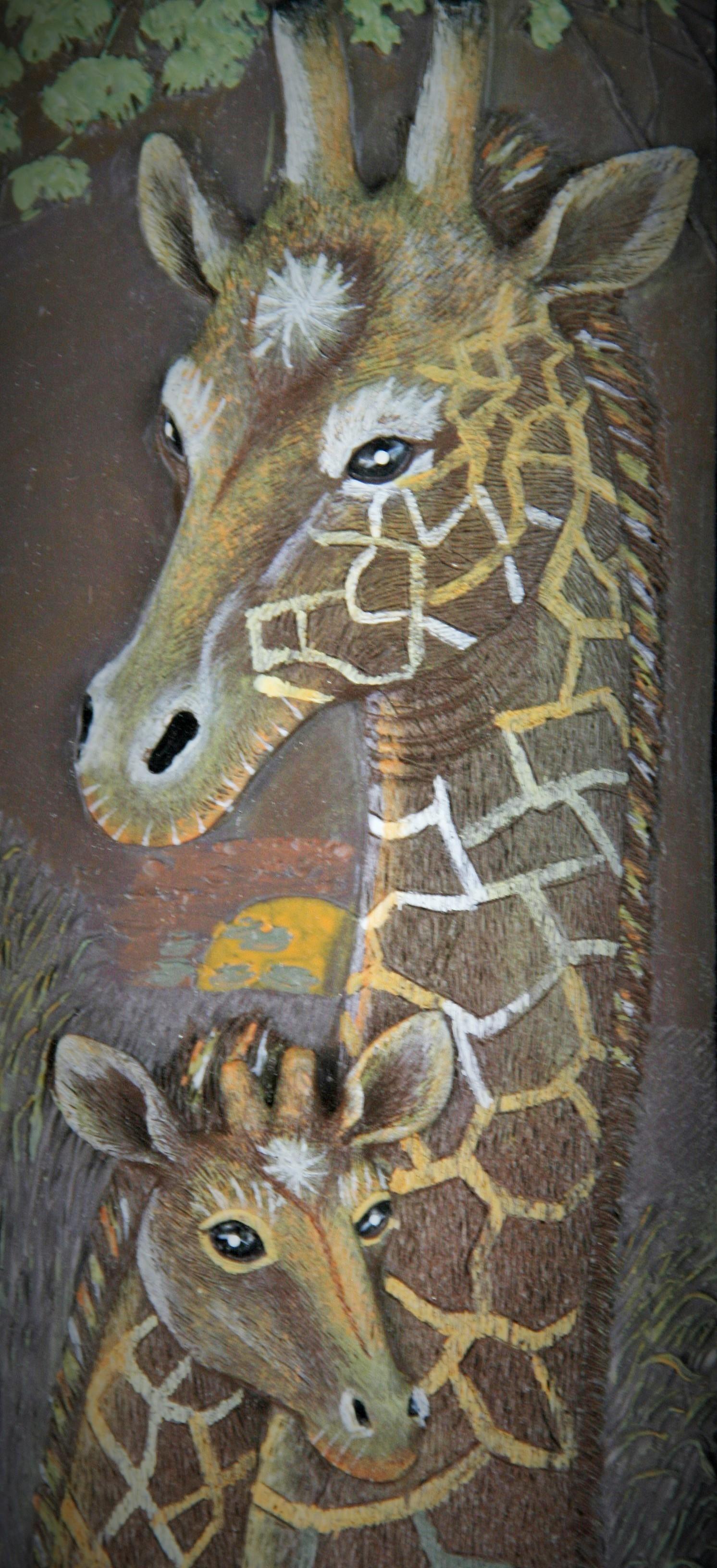 Late 20th Century Giraffe Carved Wall Sculpture