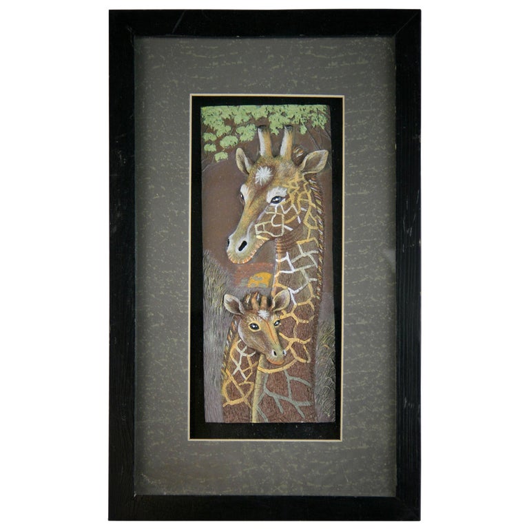 Giraffe Carved Wall Sculpture For Sale