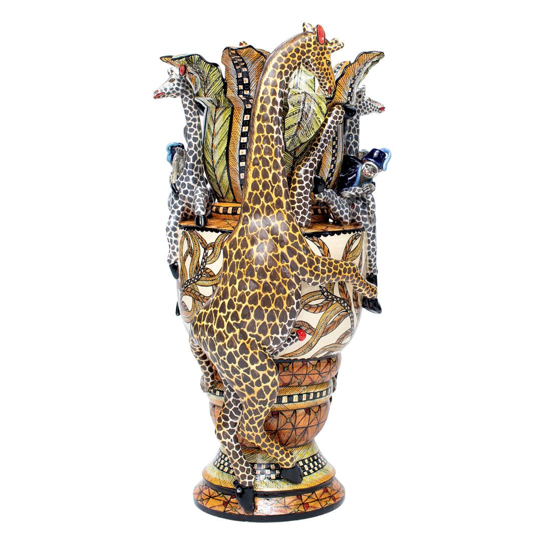 Giraffe  Ceramic Vase , hand made in South Africa In Excellent Condition In North Miami, FL