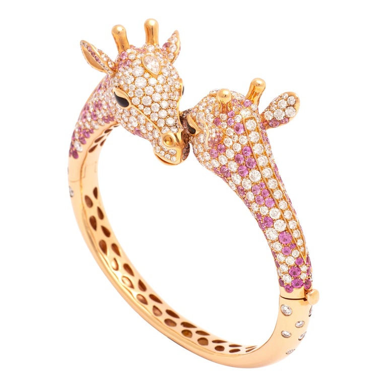 Giraffe Diamond Pink Sapphire Gold Bracelet For Sale at 1stDibs