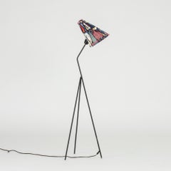 Giraffe Floor Lamp by Hans Bergström, Black Metal & Fabric, 1950s